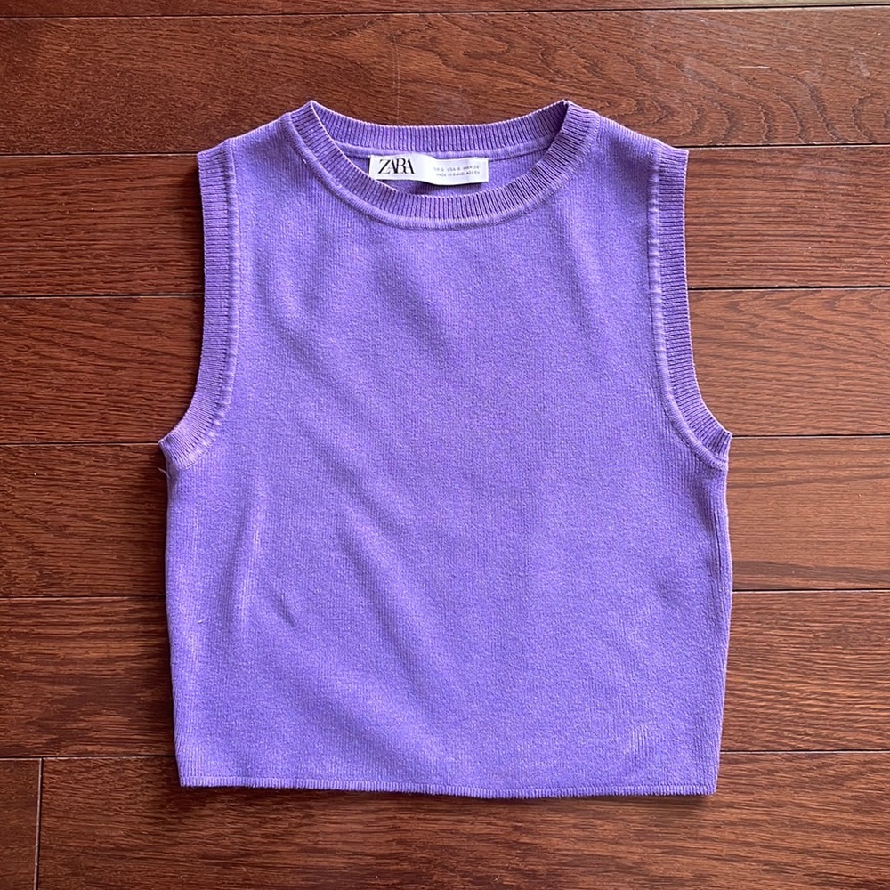Zara Ribbed Knit Purple Cropped Tank Top
